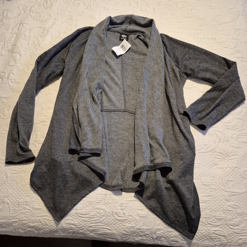 Bobeau Gray Sweater Large Waterfall Drape Asymmetrical Hem Long Sleeve NWT